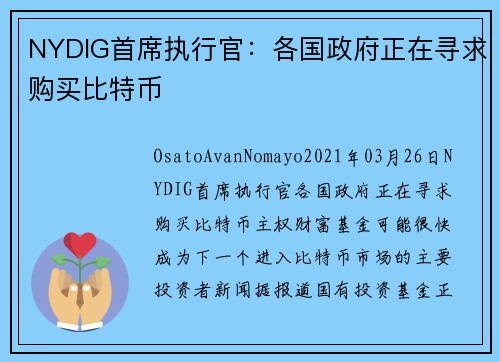 NYDIG首席执行官：各国政府正在寻求购买比特币 