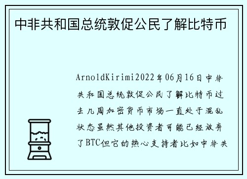 中非共和国总统敦促公民了解比特币 